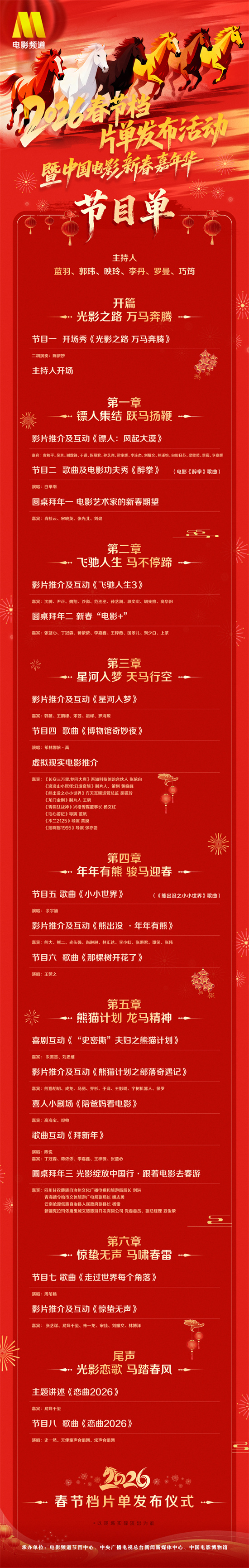 新春嘉年华节目单出炉！春节档全阵容亮相六公主